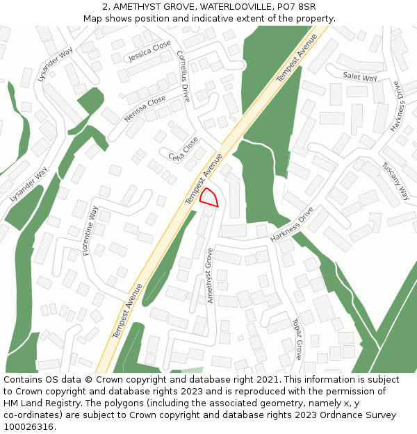 2, AMETHYST GROVE, WATERLOOVILLE, PO7 8SR: Location map and indicative extent of plot