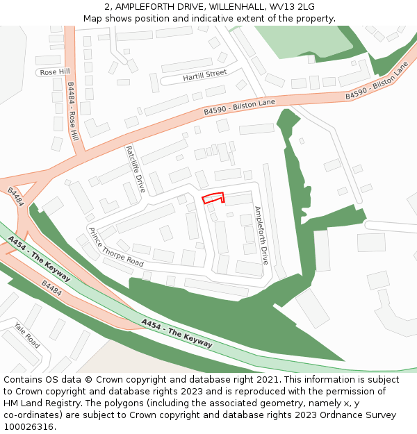 2, AMPLEFORTH DRIVE, WILLENHALL, WV13 2LG: Location map and indicative extent of plot