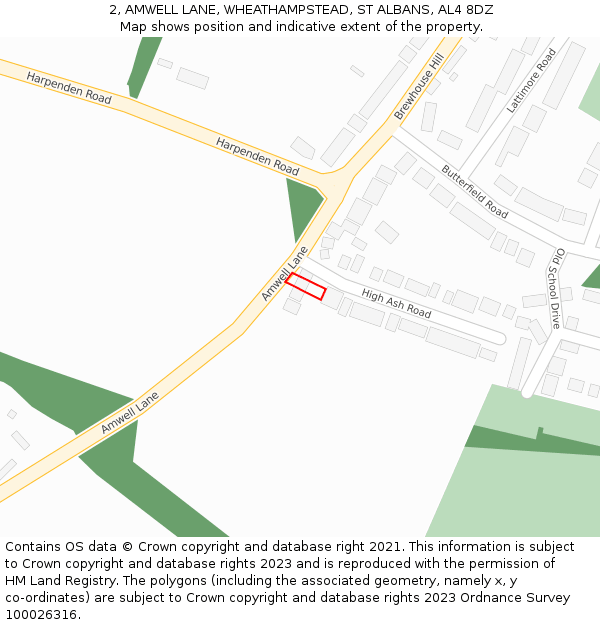 2, AMWELL LANE, WHEATHAMPSTEAD, ST ALBANS, AL4 8DZ: Location map and indicative extent of plot