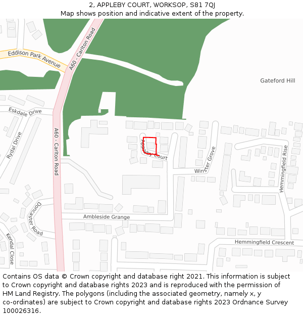 2, APPLEBY COURT, WORKSOP, S81 7QJ: Location map and indicative extent of plot