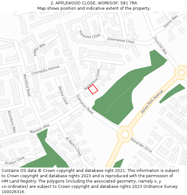 2, APPLEWOOD CLOSE, WORKSOP, S81 7RA: Location map and indicative extent of plot