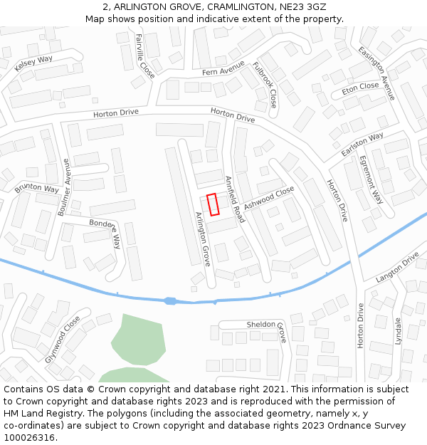2, ARLINGTON GROVE, CRAMLINGTON, NE23 3GZ: Location map and indicative extent of plot