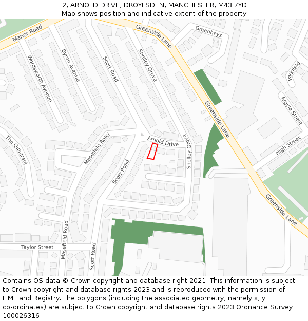 2, ARNOLD DRIVE, DROYLSDEN, MANCHESTER, M43 7YD: Location map and indicative extent of plot