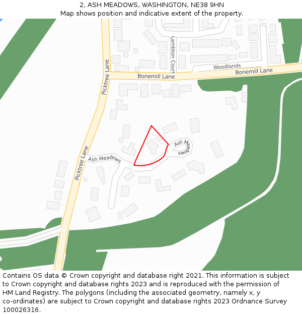 2, ASH MEADOWS, WASHINGTON, NE38 9HN: Location map and indicative extent of plot