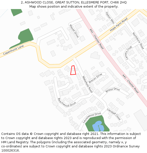 2, ASHWOOD CLOSE, GREAT SUTTON, ELLESMERE PORT, CH66 2HQ: Location map and indicative extent of plot
