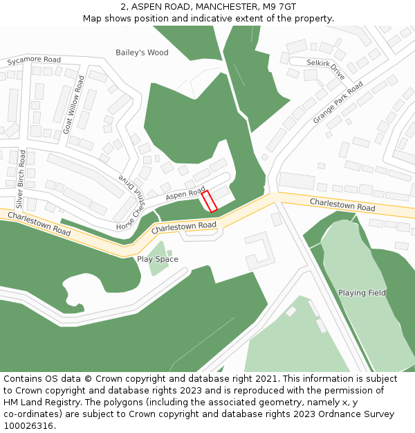 2, ASPEN ROAD, MANCHESTER, M9 7GT: Location map and indicative extent of plot