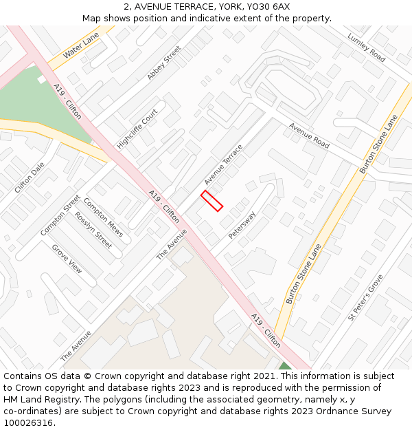 2, AVENUE TERRACE, YORK, YO30 6AX: Location map and indicative extent of plot