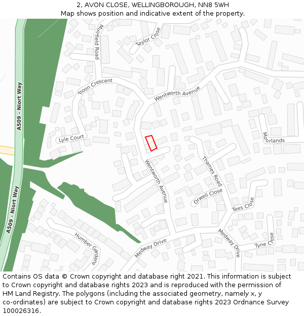 2, AVON CLOSE, WELLINGBOROUGH, NN8 5WH: Location map and indicative extent of plot