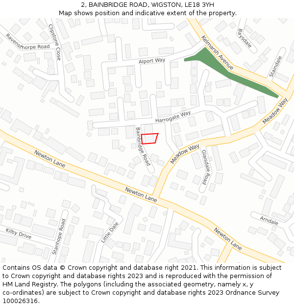 2, BAINBRIDGE ROAD, WIGSTON, LE18 3YH: Location map and indicative extent of plot