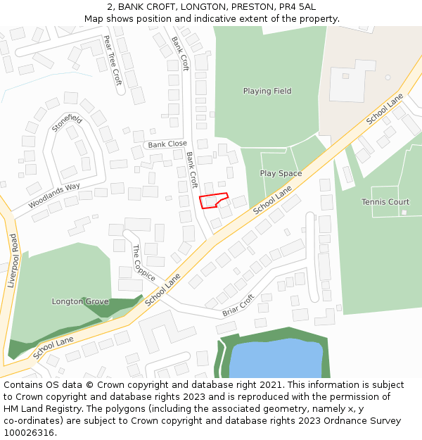 2, BANK CROFT, LONGTON, PRESTON, PR4 5AL: Location map and indicative extent of plot