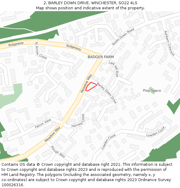 2, BARLEY DOWN DRIVE, WINCHESTER, SO22 4LS: Location map and indicative extent of plot