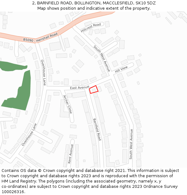 2, BARNFIELD ROAD, BOLLINGTON, MACCLESFIELD, SK10 5DZ: Location map and indicative extent of plot