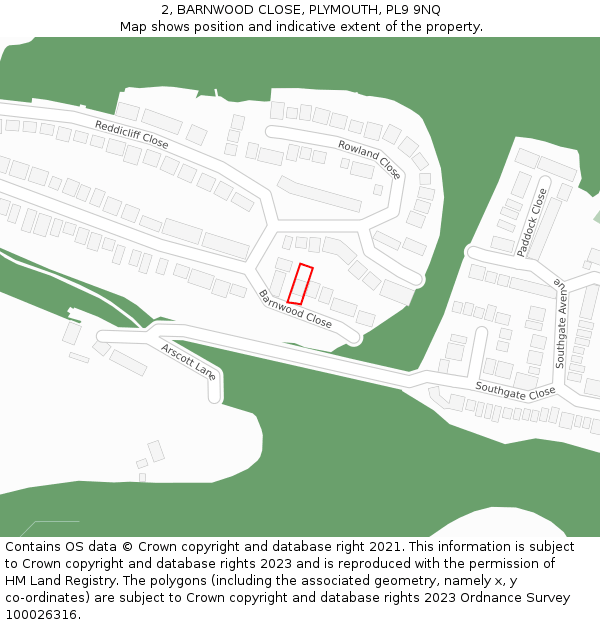 2, BARNWOOD CLOSE, PLYMOUTH, PL9 9NQ: Location map and indicative extent of plot