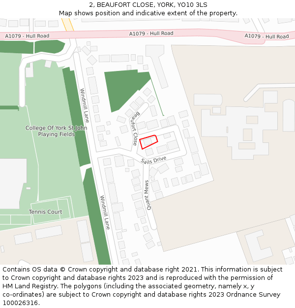 2, BEAUFORT CLOSE, YORK, YO10 3LS: Location map and indicative extent of plot