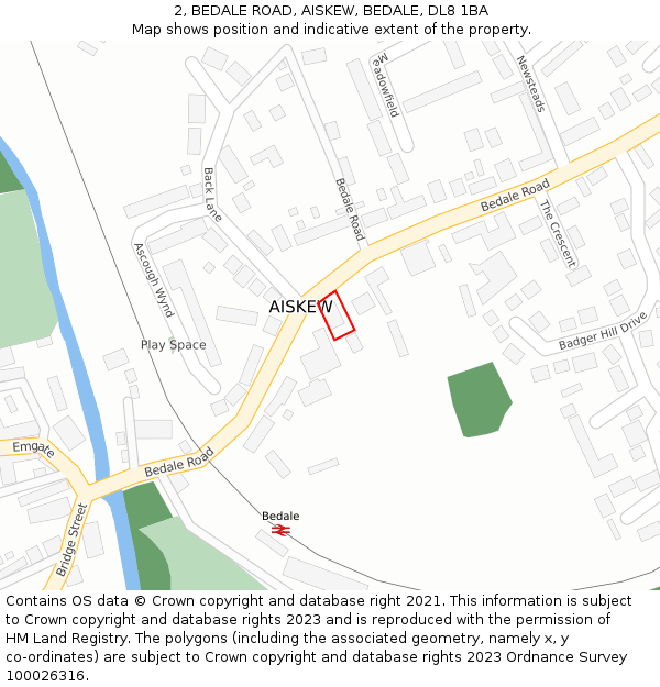 2, BEDALE ROAD, AISKEW, BEDALE, DL8 1BA: Location map and indicative extent of plot