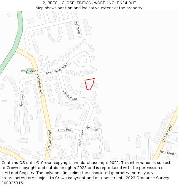 2, BEECH CLOSE, FINDON, WORTHING, BN14 0UT: Location map and indicative extent of plot