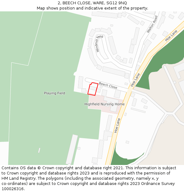 2, BEECH CLOSE, WARE, SG12 9NQ: Location map and indicative extent of plot