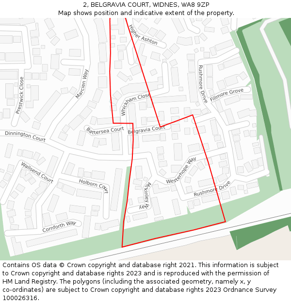 2, BELGRAVIA COURT, WIDNES, WA8 9ZP: Location map and indicative extent of plot