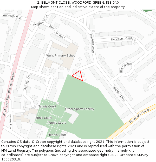 2, BELMONT CLOSE, WOODFORD GREEN, IG8 0NX: Location map and indicative extent of plot