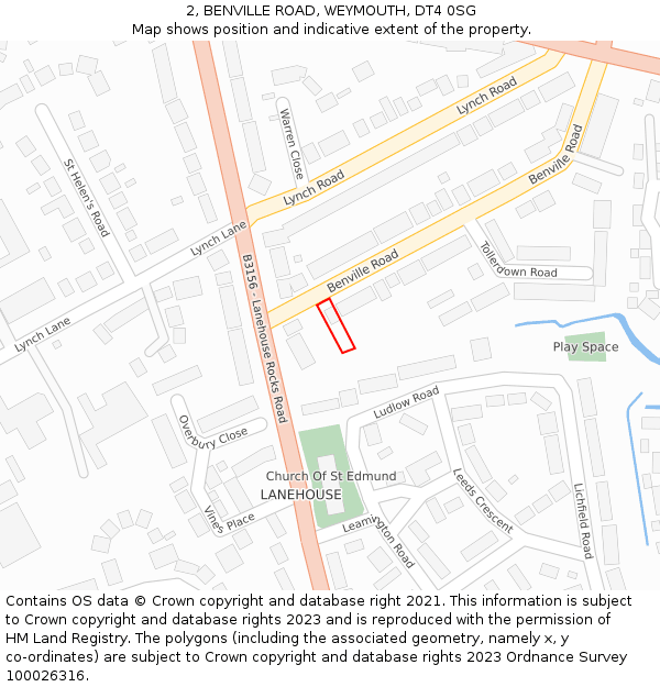 2, BENVILLE ROAD, WEYMOUTH, DT4 0SG: Location map and indicative extent of plot