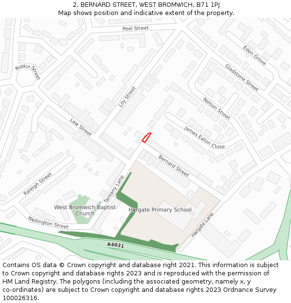 2, BERNARD STREET, WEST BROMWICH, B71 1PJ: Location map and indicative extent of plot