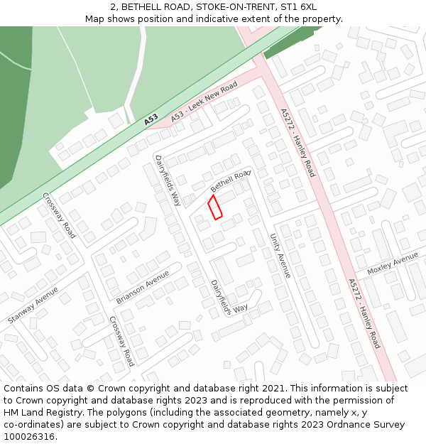 2, BETHELL ROAD, STOKE-ON-TRENT, ST1 6XL: Location map and indicative extent of plot