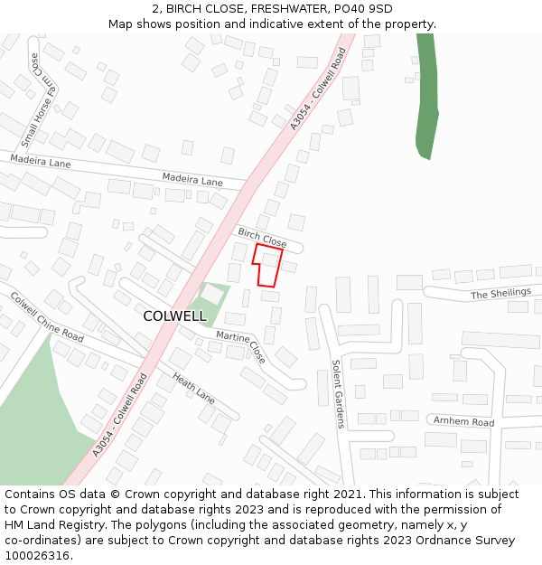 2, BIRCH CLOSE, FRESHWATER, PO40 9SD: Location map and indicative extent of plot