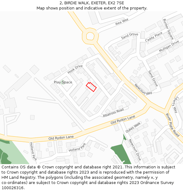 2, BIRDIE WALK, EXETER, EX2 7SE: Location map and indicative extent of plot