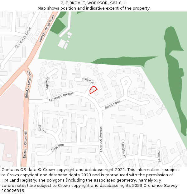 2, BIRKDALE, WORKSOP, S81 0HL: Location map and indicative extent of plot