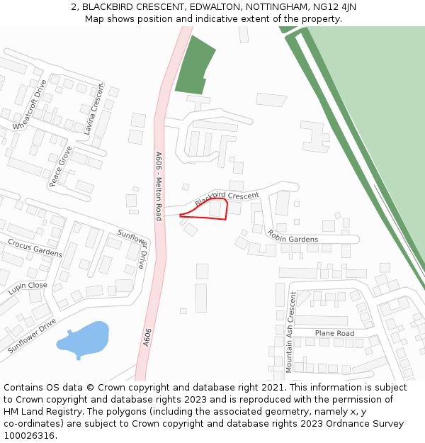 2, BLACKBIRD CRESCENT, EDWALTON, NOTTINGHAM, NG12 4JN: Location map and indicative extent of plot