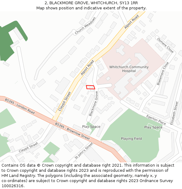 2, BLACKMORE GROVE, WHITCHURCH, SY13 1RR: Location map and indicative extent of plot