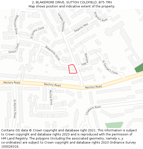 2, BLAKEMORE DRIVE, SUTTON COLDFIELD, B75 7RN: Location map and indicative extent of plot