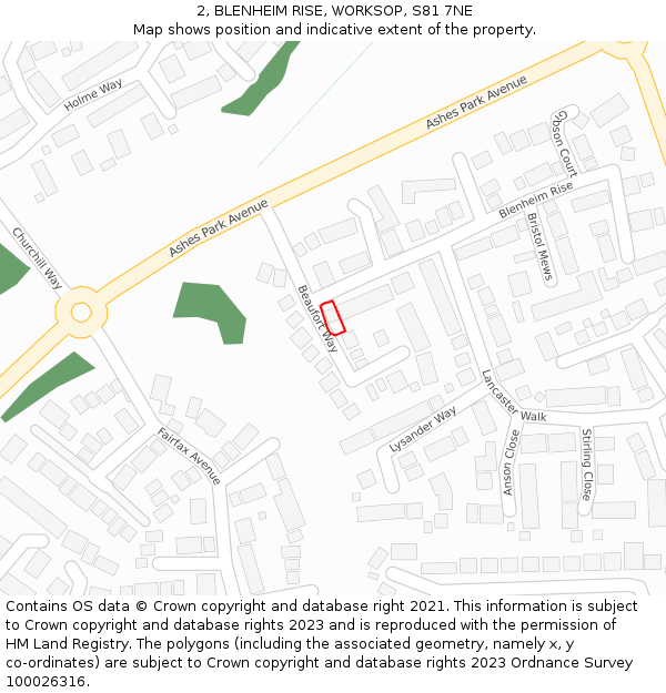 2, BLENHEIM RISE, WORKSOP, S81 7NE: Location map and indicative extent of plot