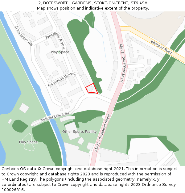 2, BOTESWORTH GARDENS, STOKE-ON-TRENT, ST6 4SA: Location map and indicative extent of plot