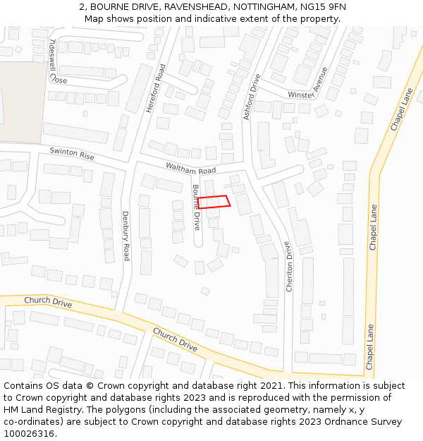 2, BOURNE DRIVE, RAVENSHEAD, NOTTINGHAM, NG15 9FN: Location map and indicative extent of plot