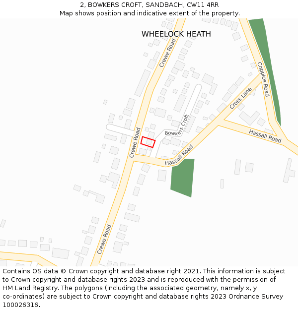 2, BOWKERS CROFT, SANDBACH, CW11 4RR: Location map and indicative extent of plot