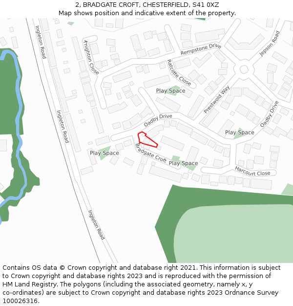 2, BRADGATE CROFT, CHESTERFIELD, S41 0XZ: Location map and indicative extent of plot