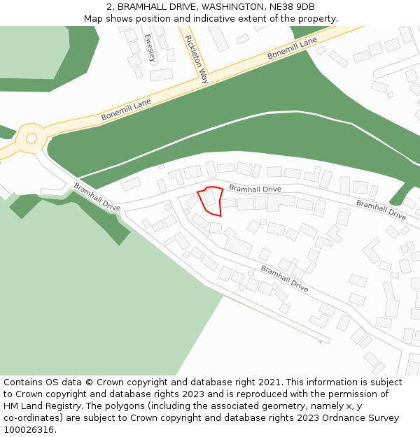 2, BRAMHALL DRIVE, WASHINGTON, NE38 9DB: Location map and indicative extent of plot