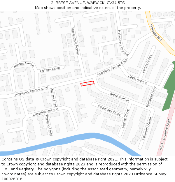 2, BRESE AVENUE, WARWICK, CV34 5TS: Location map and indicative extent of plot