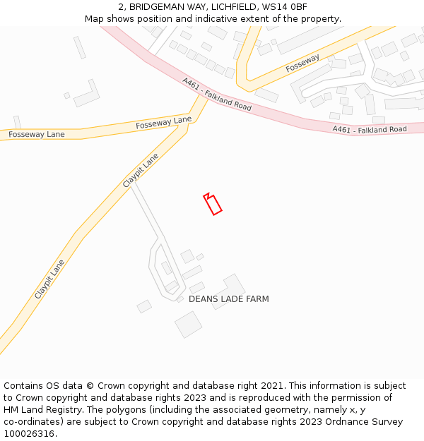 2, BRIDGEMAN WAY, LICHFIELD, WS14 0BF: Location map and indicative extent of plot
