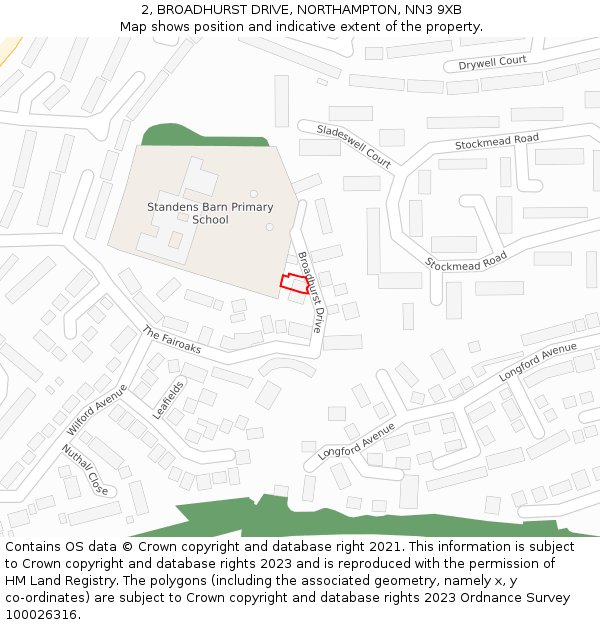 2, BROADHURST DRIVE, NORTHAMPTON, NN3 9XB: Location map and indicative extent of plot