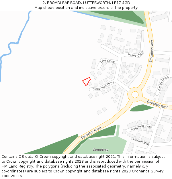 2, BROADLEAF ROAD, LUTTERWORTH, LE17 4GD: Location map and indicative extent of plot