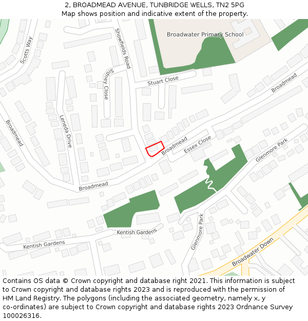 2, BROADMEAD AVENUE, TUNBRIDGE WELLS, TN2 5PG: Location map and indicative extent of plot