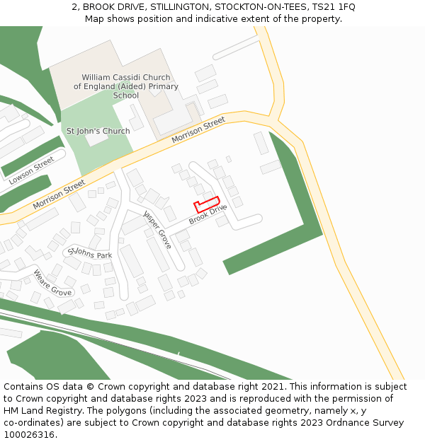 2, BROOK DRIVE, STILLINGTON, STOCKTON-ON-TEES, TS21 1FQ: Location map and indicative extent of plot