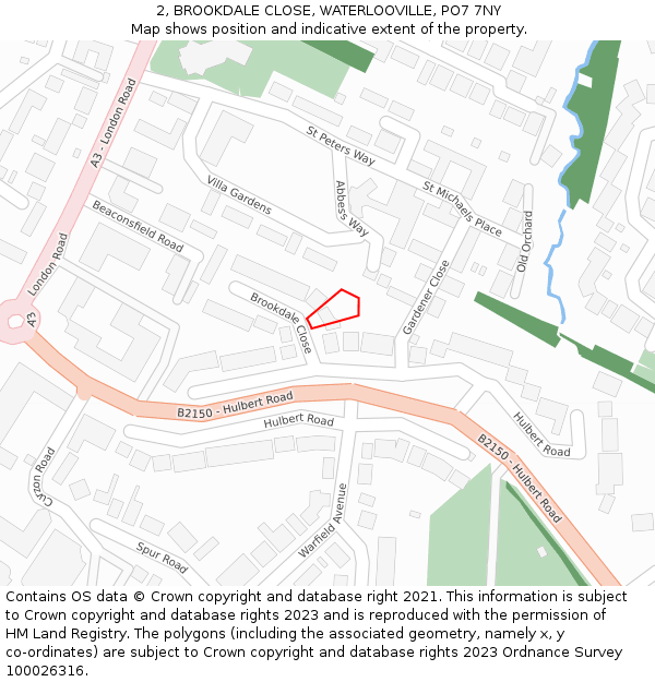 2, BROOKDALE CLOSE, WATERLOOVILLE, PO7 7NY: Location map and indicative extent of plot