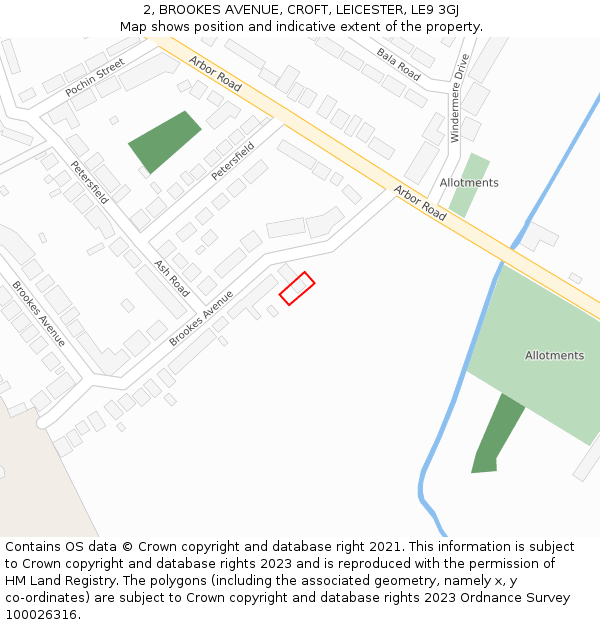 2, BROOKES AVENUE, CROFT, LEICESTER, LE9 3GJ: Location map and indicative extent of plot