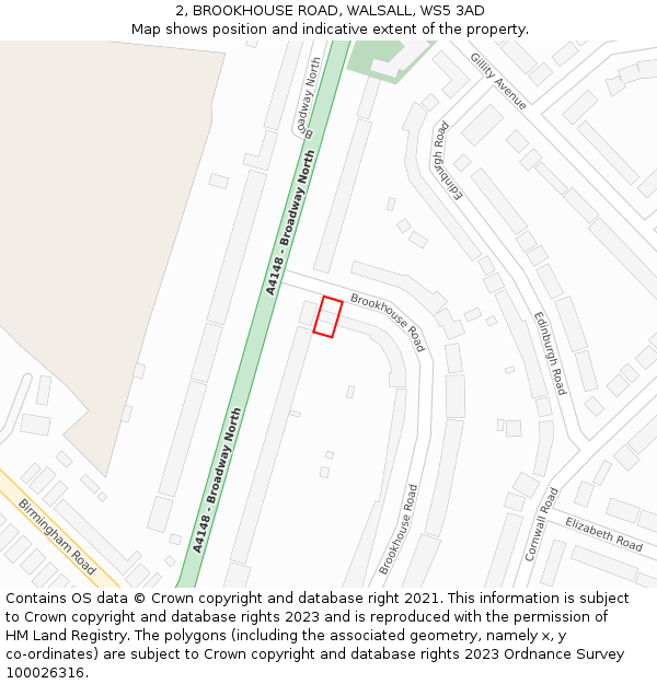 2, BROOKHOUSE ROAD, WALSALL, WS5 3AD: Location map and indicative extent of plot