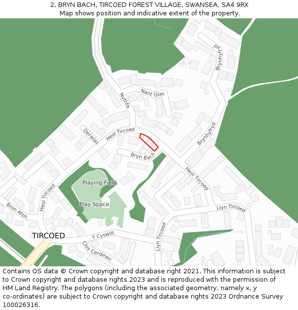 2, BRYN BACH, TIRCOED FOREST VILLAGE, SWANSEA, SA4 9RX: Location map and indicative extent of plot