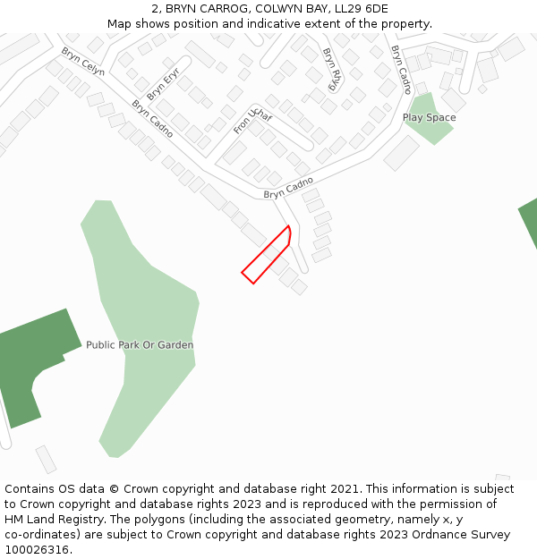 2, BRYN CARROG, COLWYN BAY, LL29 6DE: Location map and indicative extent of plot