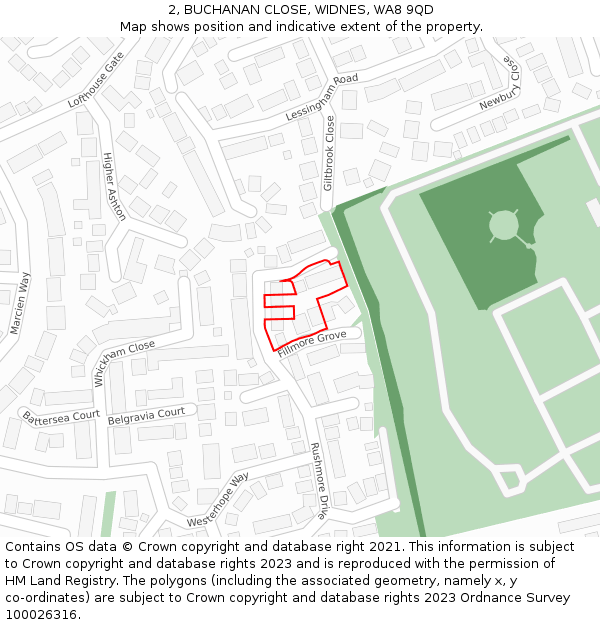 2, BUCHANAN CLOSE, WIDNES, WA8 9QD: Location map and indicative extent of plot